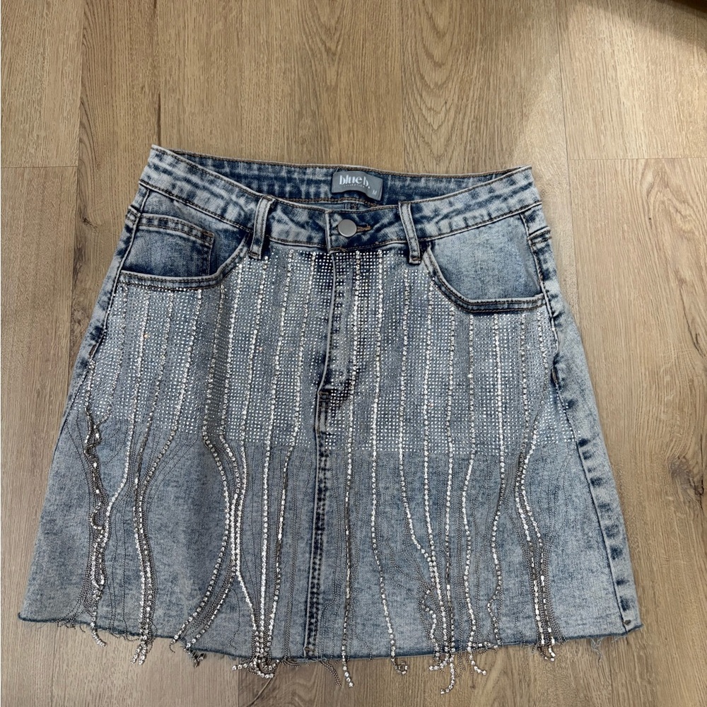 Bedazzled blue mini skirt